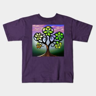 Surreal Stained Glass Tree blossoming with Spring Flowers Kids T-Shirt